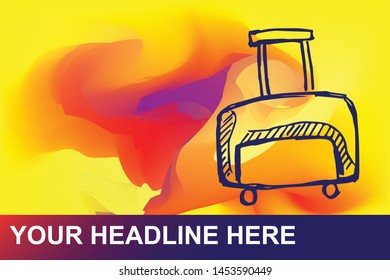 Travel or School Bag Icon. Creative Abstract Art Background with Color Yellow, Red, Violet. Graphic Design Concept, Flat, Line, Element, Vector Illustration EPS 10.