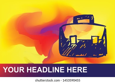 Travel or School Bag Icon. Creative Abstract Art Background with Color Yellow, Red, Violet. Graphic Design Concept, Flat, Line, Element, Vector Illustration EPS 10.
