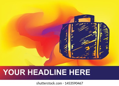 Travel or School Bag Icon. Creative Abstract Art Background with Color Yellow, Red, Violet. Graphic Design Concept, Flat, Line, Element, Vector Illustration EPS 10.