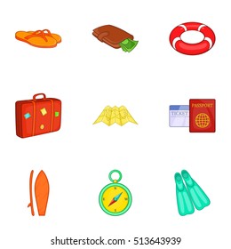 Travel to sea icons set. Cartoon illustration of 9 travel to sea vector icons for web