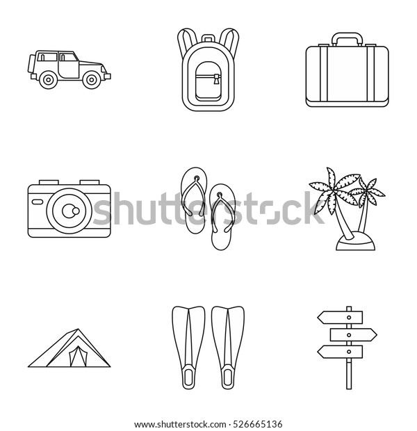Travel to sea icons set. Outline\
illustration of 9 travel to sea vector icons for\
web