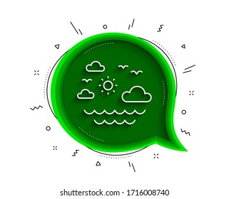 Travel sea line icon. Chat bubble with shadow. Sun, clouds and waves sign. Summer holidays symbol. Thin line travel sea icon. Vector