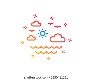 Travel sea line icon. Sun, clouds and waves sign. Summer holidays symbol. Gradient design elements. Linear travel sea icon. Random shapes. Vector