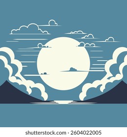 Travel To The Sea In Mountains Vector Illustration. Nature Tourism Background Design