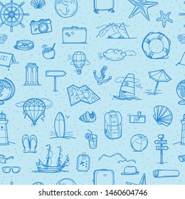 Travel seamless background. Hand drawn doodling elements