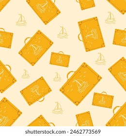 Travel seamless background with suitcase.
  Suitable for backgrounds, wallpapers, fabrics, textiles, wrapping paper, printed materials and more.Vector