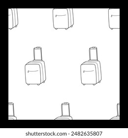 Travel seamless pattern. Baggage repeat background. Linear suitcases Isolated on White background. Vector outline illustration. Graphic Template or background for Textile, Cover, Wallpaper.