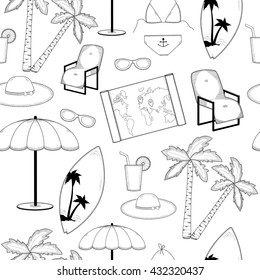 Travel seamless pattern. Beach. Summer holiday. Vacation.