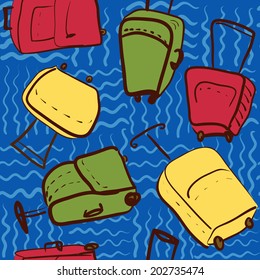 travel seamless pattern with colored suitcases hand drawing vector illustration