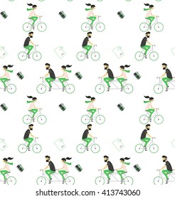 Travel seamless pattern, couple riding bicycle
