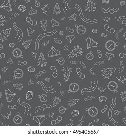 Travel Seamless Pattern, Hand Draw Illustration Vector Background