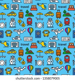 travel seamless pattern of resort, cruise and transport