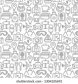 Travel seamless pattern with thin line icons