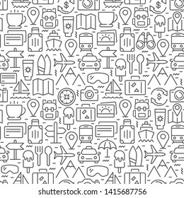 Travel seamless pattern with thin line icons