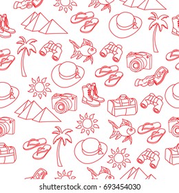 Travel seamless vector line art pattern. For textile fabric design, wrapping paper and website wallpapers. 