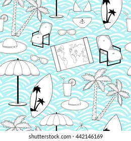 Travel seemless pattern. Summer holiday. Vacation background.