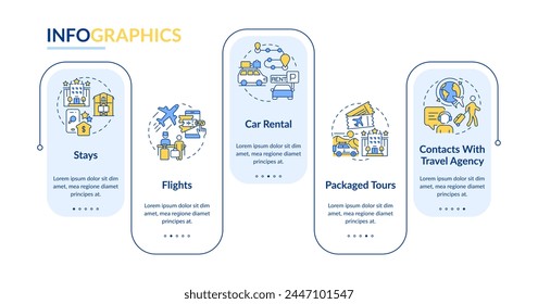 Travel services blue rectangle infographic template. Tourism Data visualization with 5 steps. Editable timeline info chart. Workflow layout with line icons. Lato-Bold, Regular fonts used