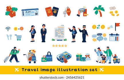 Travel services and people colorful hand drawn illustration set