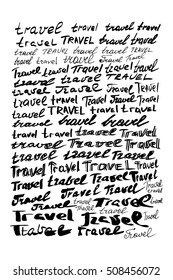 travel set calligraphy vector of hand made doodle illustration