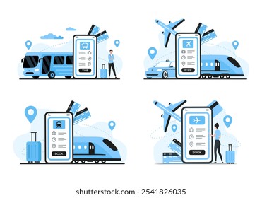 Travel set. Colored vector flat illustration. White background.