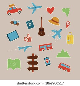 Travel set element doodle hand drawn style.