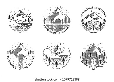 Travel set with emblems. Summer vector illustrations. Design for t-shirt