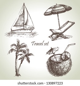 Travel set. Hand drawn illustrations