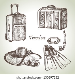 Travel set. Hand drawn illustrations