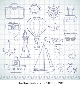 Travel set. Hand drawn summer labels.