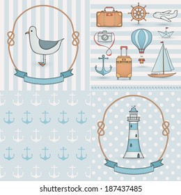 Travel set. Hand drawn summer labels.