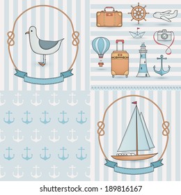 Travel set. Hand drawn summer labels.