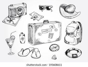 Travel set. Hand drawn vector illustrations