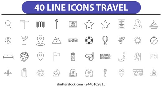 Travel set icons in line style