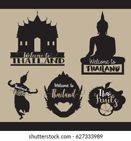 Travel set icons. Thailand. Label vector illustration
