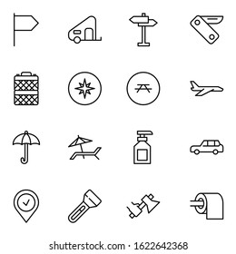 Travel set line icons in flat design with elements for web site design and mobile apps.  Collection modern infographic logo and symbol. Travel vector line pictogram