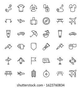 Travel set line icons in flat design with elements for web site design and mobile apps.  Collection modern infographic logo and symbol. Travel vector line pictogram