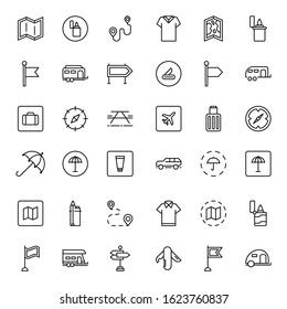 Travel set line icons in flat design with elements for web site design and mobile apps.  Collection modern infographic logo and symbol. Travel vector line pictogram