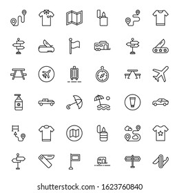 Travel set line icons in flat design with elements for web site design and mobile apps.  Collection modern infographic logo and symbol. Travel vector line pictogram