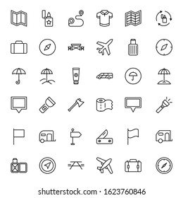 Travel set line icons in flat design with elements for web site design and mobile apps.  Collection modern infographic logo and symbol. Travel vector line pictogram
