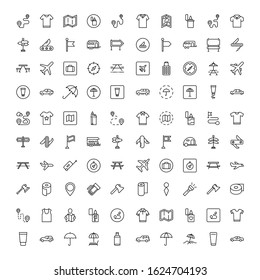 Travel set line icons in flat design with elements for web site design and mobile apps.  Collection modern infographic logo and symbol. Travel vector line pictogram