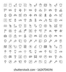 Travel set line icons in flat design with elements for web site design and mobile apps.  Collection modern infographic logo and symbol. Travel vector line pictogram