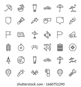 Travel set line icons in flat design with elements for web site design and mobile apps.  Collection modern infographic logo and symbol. Travel vector line pictogram