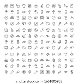 Travel set line icons in flat design with elements for web site design and mobile apps.  Collection modern infographic logo and symbol. Travel vector line pictogram