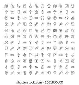 Travel set line icons in flat design with elements for web site design and mobile apps.  Collection modern infographic logo and symbol. Travel vector line pictogram