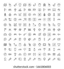 Travel set line icons in flat design with elements for web site design and mobile apps.  Collection modern infographic logo and symbol. Travel vector line pictogram