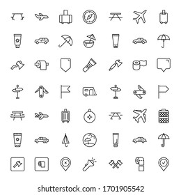 Travel set line icons in flat design with elements for web site design and mobile apps.  Collection modern infographic logo and symbol. Travel vector line pictogram