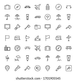 Travel set line icons in flat design with elements for web site design and mobile apps.  Collection modern infographic logo and symbol. Travel vector line pictogram