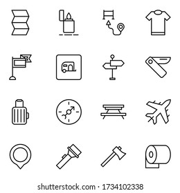 Travel set line icons in flat design with elements for web site design and mobile apps.  Collection modern infographic logo and symbol. Travel vector line pictogram