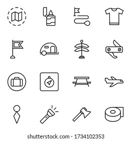 Travel set line icons in flat design with elements for web site design and mobile apps.  Collection modern infographic logo and symbol. Travel vector line pictogram