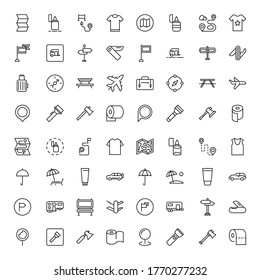 Travel set line icons in flat design with elements for web site design and mobile apps.  Collection modern infographic logo and symbol. Travel vector line pictogram